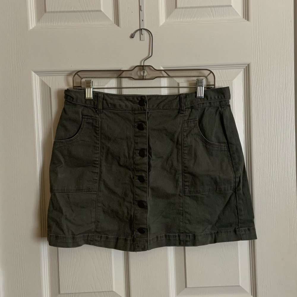 Army Green Button Down Skirt